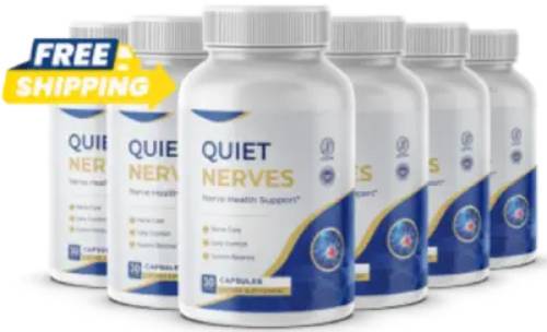 Six bottle Quiet Nerves bundle with free shipping badge